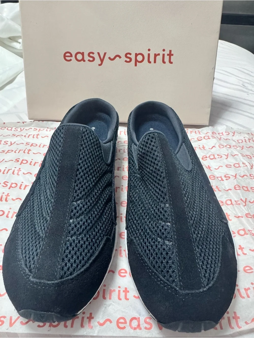 Easy Spirit Black Mesh & Suede Slip-On Clogs